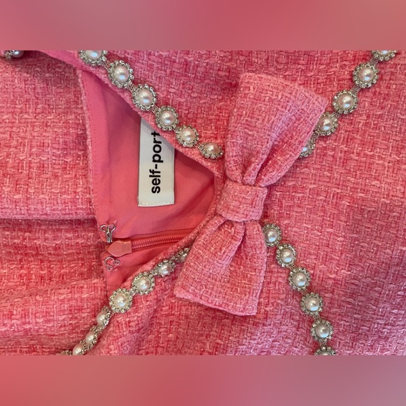 Self Portraits Pink Boucle V-Neck Mini Dress - Picture 5 of 5